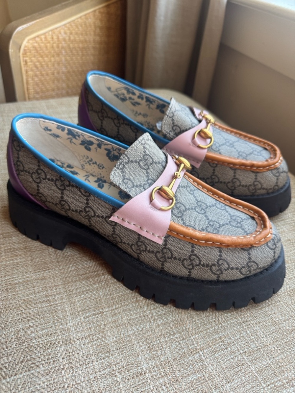 Gucci GG Canvas Horsebit Loafers in Beige, Multicolor